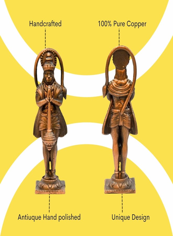 Bhimonee Decor Handmade Copper Hanuman Idol | 2.5 Inches | 40g | Patina Antique Finish | Bajrangbali Murti for Puja & Home Décor - Image 4